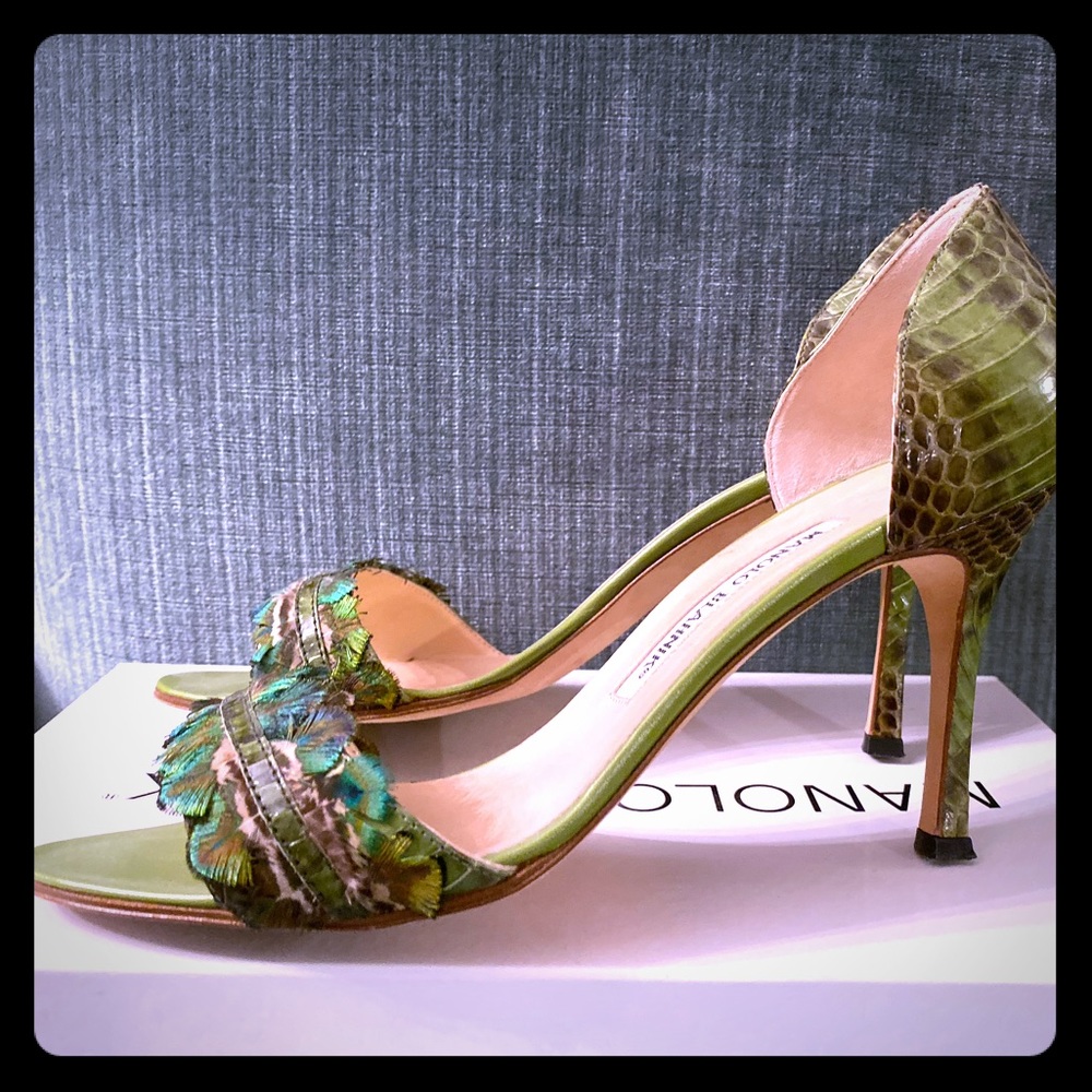 Manolo Blahnik Snakeskin and Peakcock heels